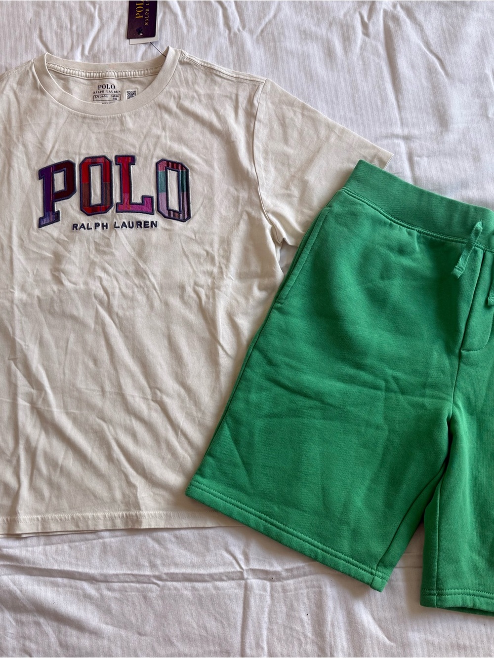 New boys Ralph Lauren Polo Sz L 14-16 Shirt with Green Shorts